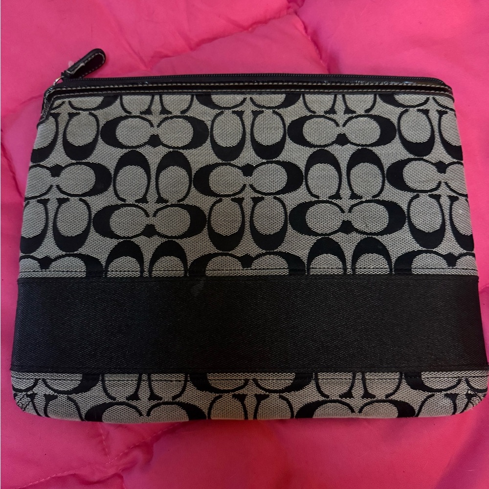 Coach Black and Grey Signature Tablet IPad Y2K Pouch